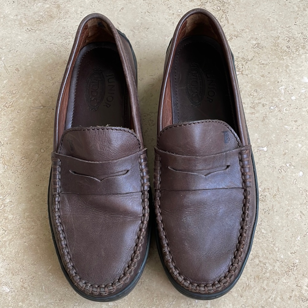 Tod’s kids 35 Junior leather penny loafer Brown size 3.5-4 hand made designer